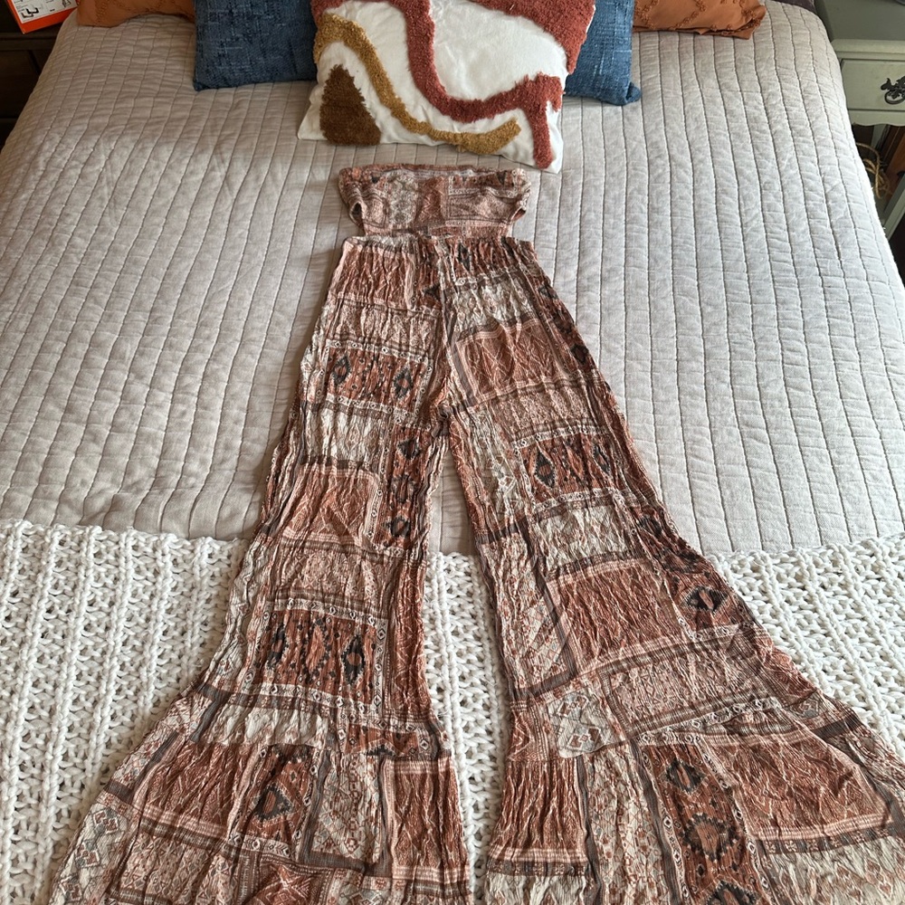Wide Leg Jumpsuit in Orange/Brown